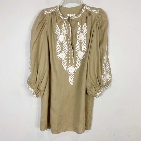 BANANA REPUBLIC Embroidered Linen Tunic Tan Small - Picture 2 of 7